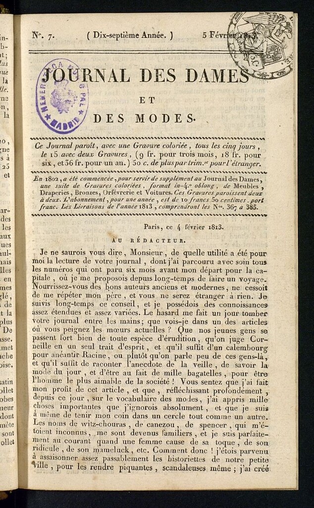 Miniatura de journal des dames et des modes 5 février 1813