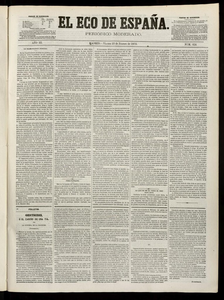 Miniatura de El Eco de España del 23 de febrero de 1872
