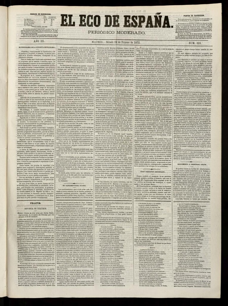 Miniatura de El Eco de España del 24 de febrero de 1872