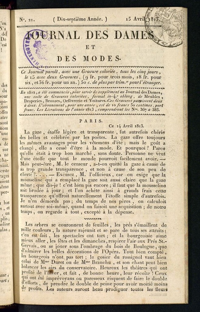 Miniatura de journal des dames et des modes 15 avril 1813
