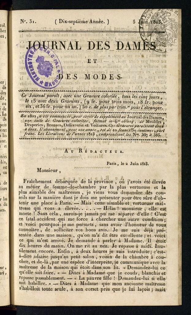 Miniatura de journal des dames et des modes 5 juin 1813