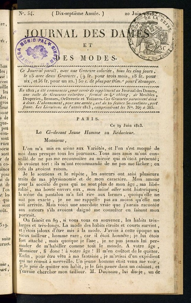 Miniatura de journal des dames et des modes 20 juin 1813