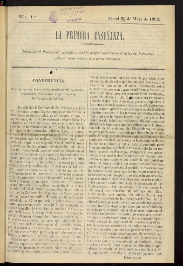 Miniatura de La primera enseñanza del 29 de mayo de 1862