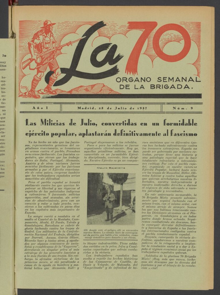Miniatura de La 70 : órgano semanal de la Brigada del 25 de julio de 1937