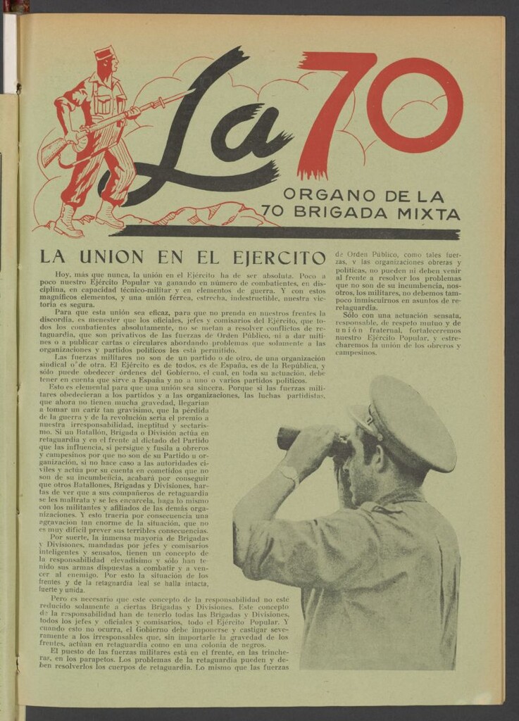 Miniatura de La 70 : órgano semanal de la Brigada del 11 de septiembre de 1937