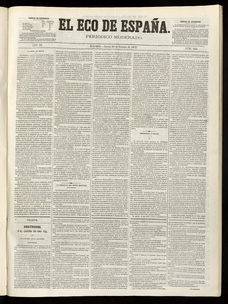 Miniatura de El Eco de España del 29 de febrero de 1872