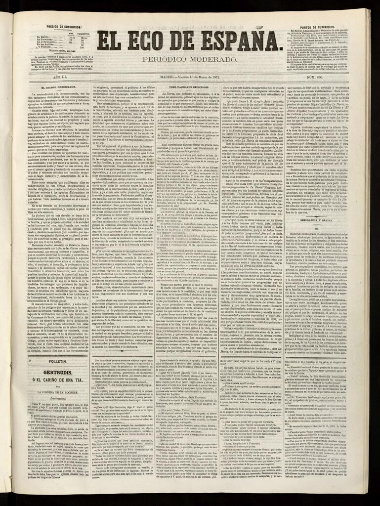 Miniatura de El Eco de España del 1 de marzo de 1872