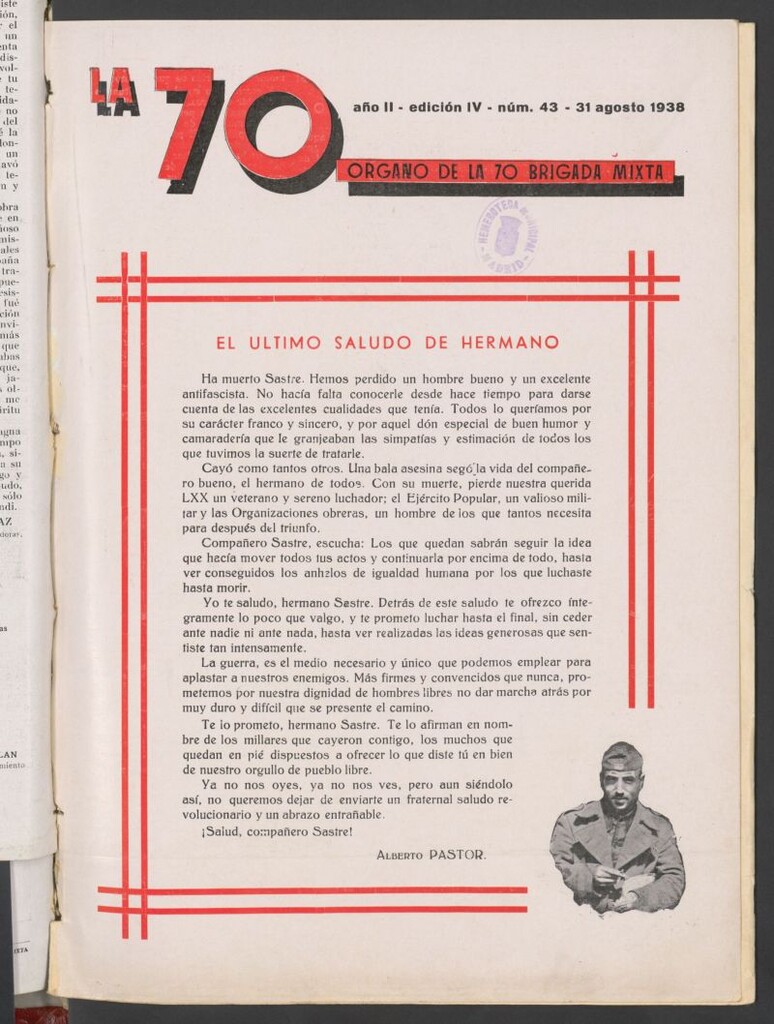 Miniatura de La 70 : órgano semanal de la Brigada del 31 de agosto de 1938