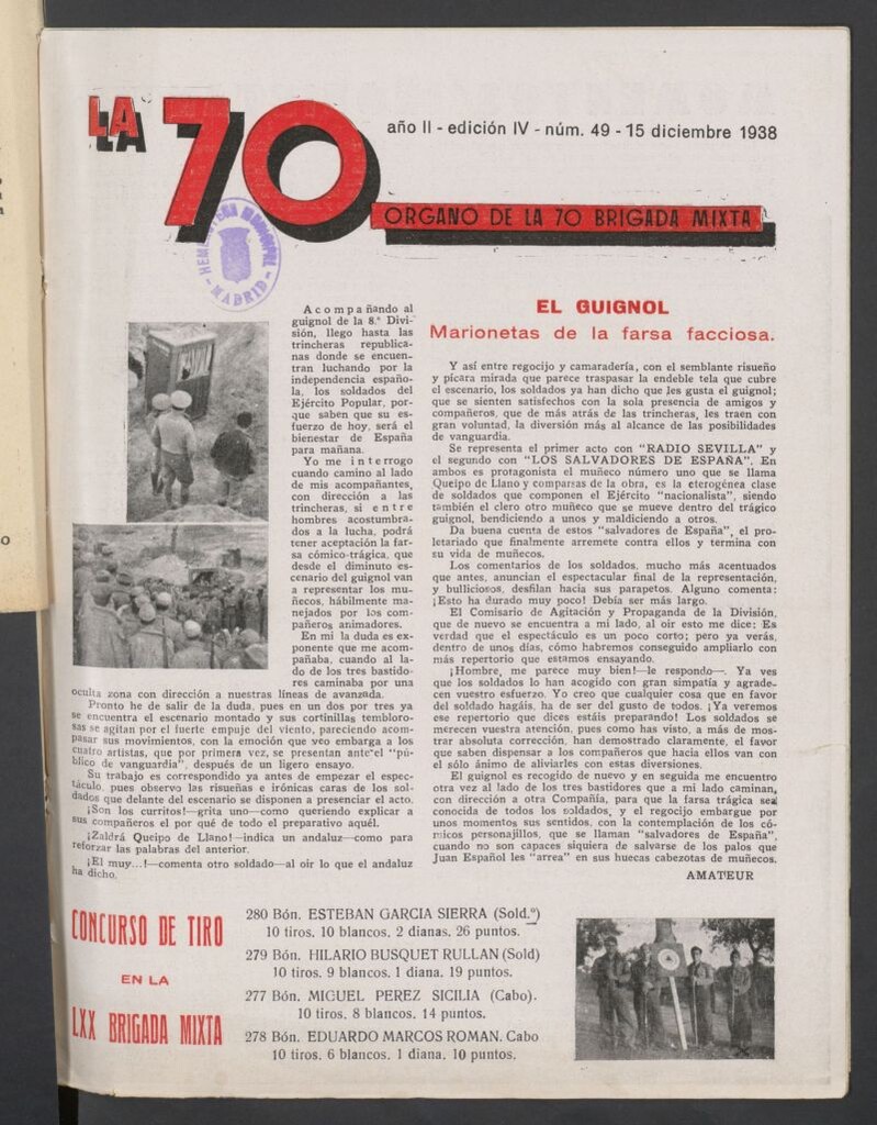 Miniatura de La 70 : órgano semanal de la Brigada del 15 de diciembre de 1938