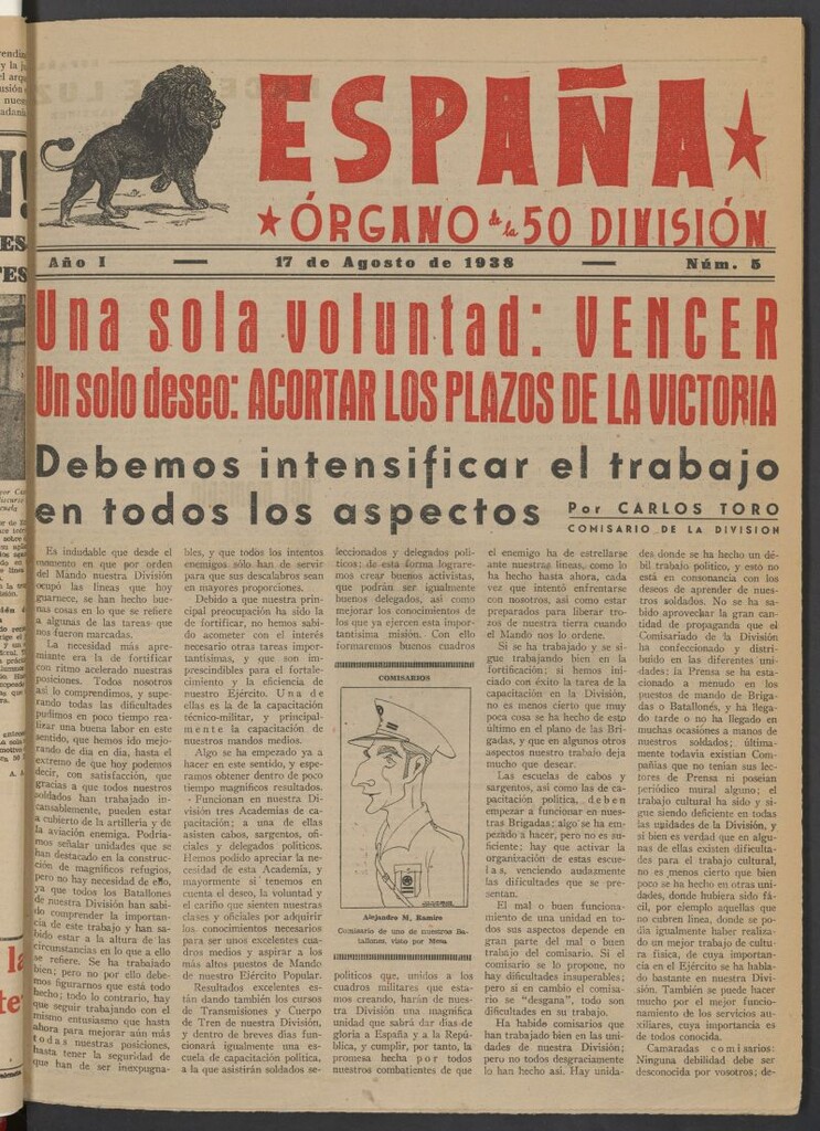 Miniatura de España : órgano de la 50 División del 17 de agosto de 1938