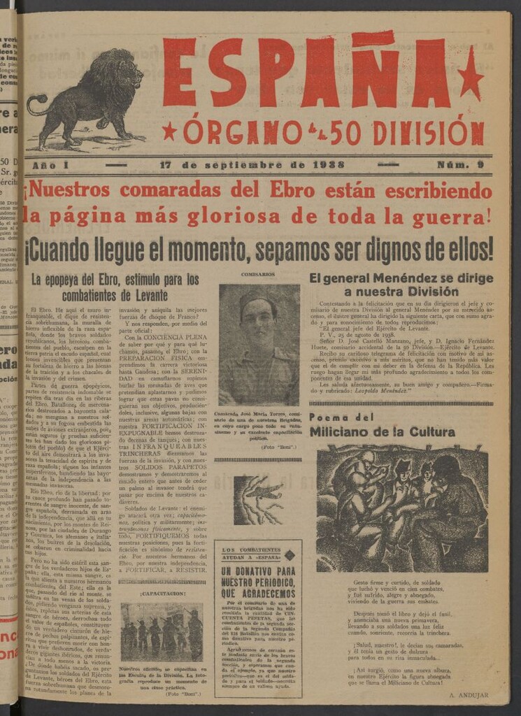 Miniatura de España : órgano de la 50 División del 17 de septiembre de 1938