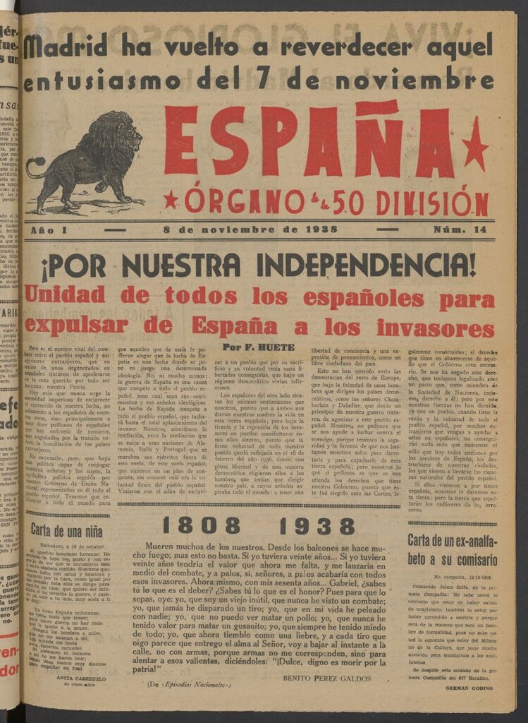 Miniatura de España : órgano de la 50 División del 8 de noviembre de 1938
