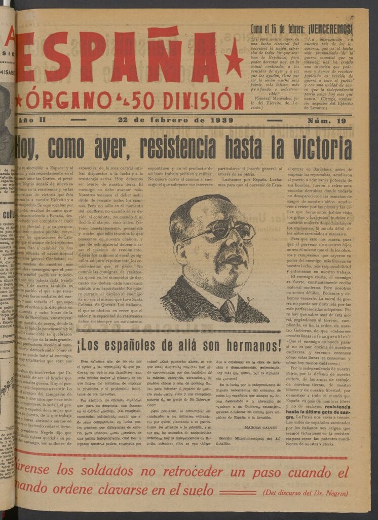 Miniatura de España : órgano de la 50 División del 22 de febrero de 1939