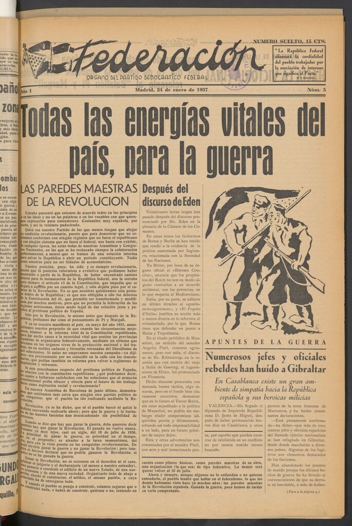 Miniatura de Federación : Órgano del Partido Democrático Federal del 24 de enero de 1937