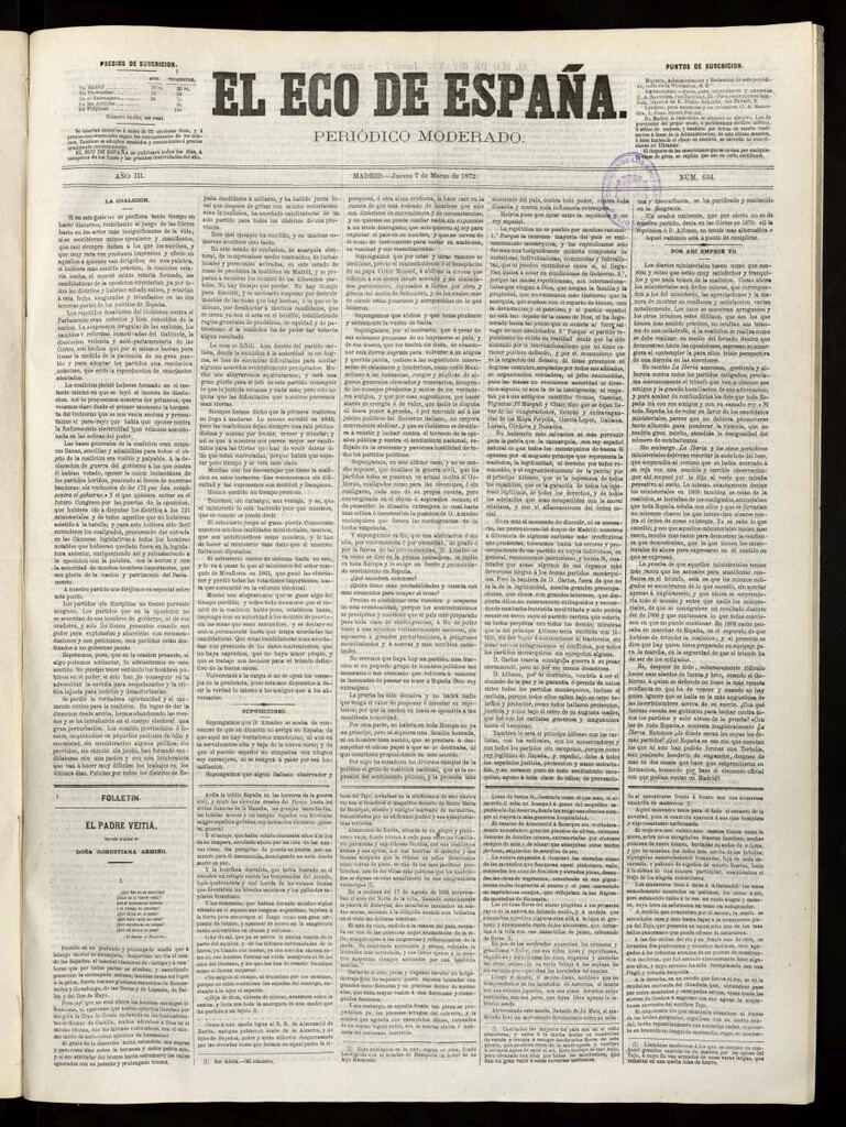 Miniatura de El Eco de España del 7 de marzo de 1872