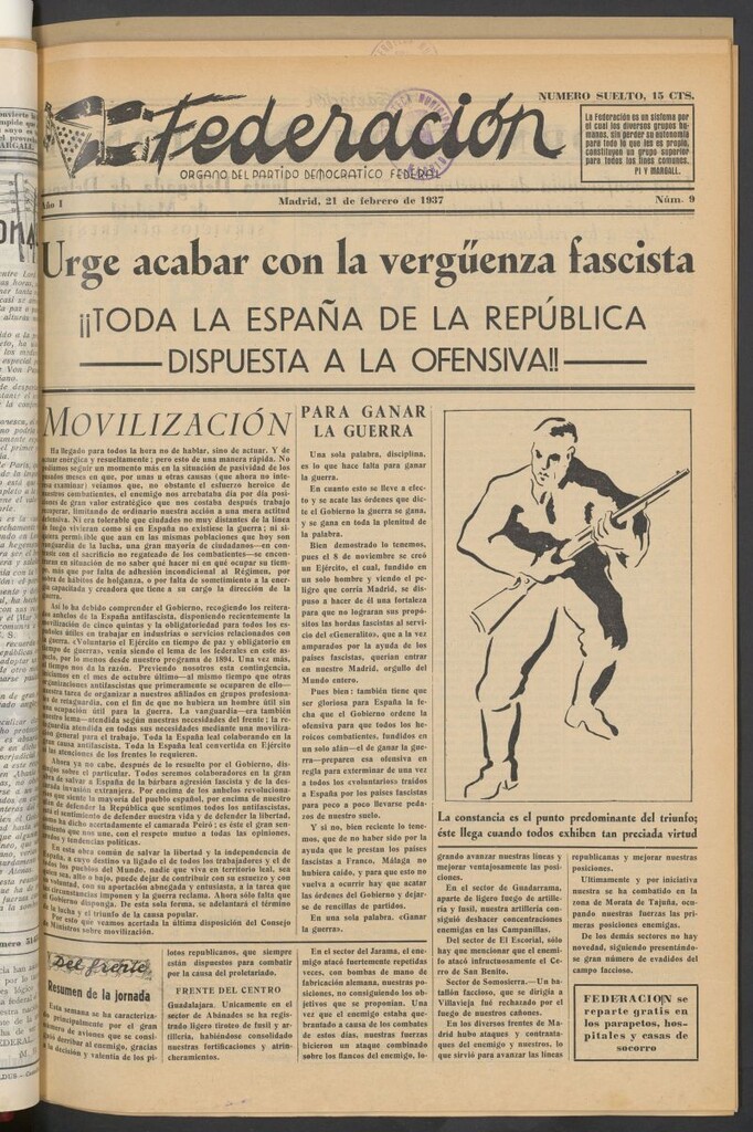 Miniatura de Federación : Órgano del Partido Democrático Federal del 21 de febrero de 1937