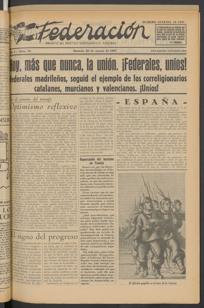 Miniatura de Federación : Órgano del Partido Democrático Federal del 23 de marzo de 1937