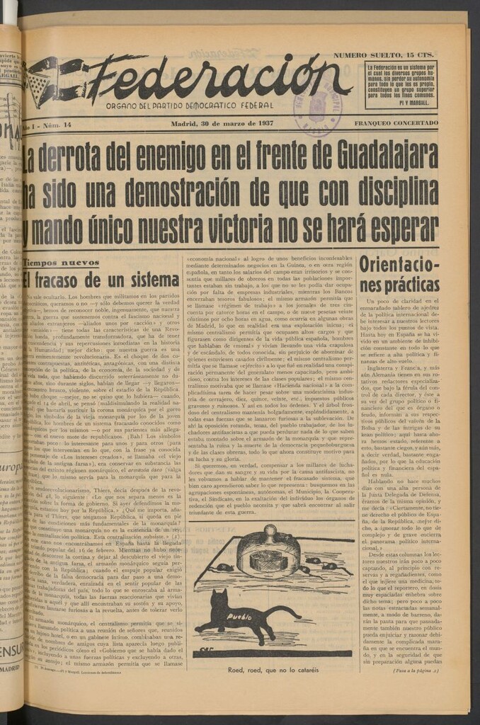 Miniatura de Federación : Órgano del Partido Democrático Federal del 30 de marzo de 1937