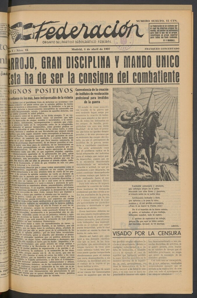 Miniatura de Federación : Órgano del Partido Democrático Federal del 4 de abril de 1937