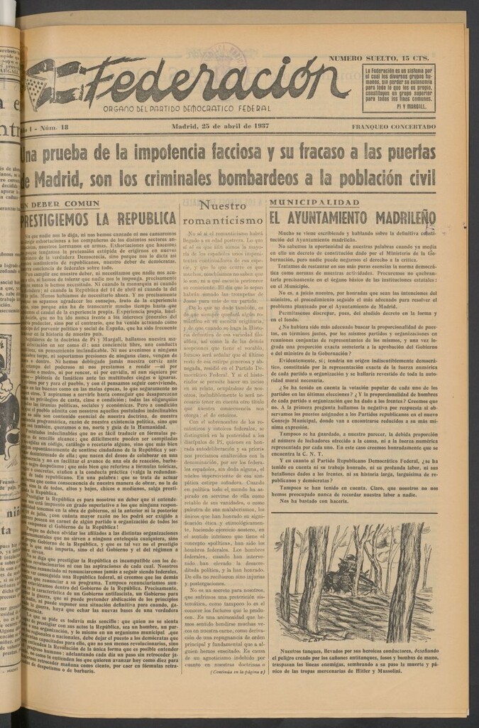 Miniatura de Federación : Órgano del Partido Democrático Federal del 25 de abril de 1937