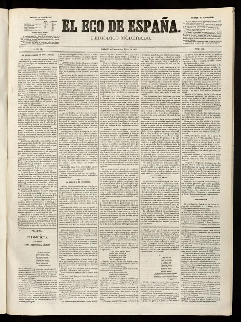 Miniatura de El Eco de España del 8 de marzo de 1872