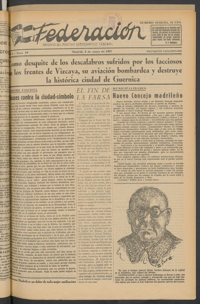 Miniatura de Federación : Órgano del Partido Democrático Federal del 2 de mayo de 1937