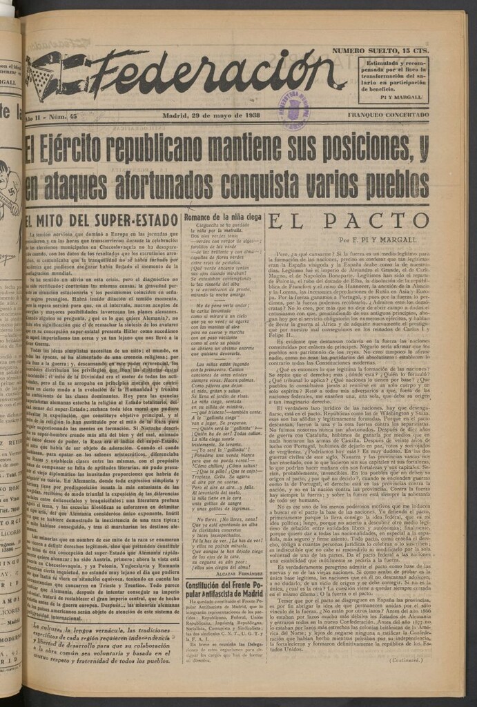 Miniatura de Federación : Órgano del Partido Democrático Federal del 29 de mayo de 1938