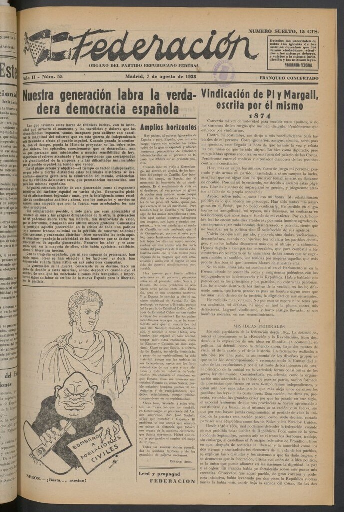 Miniatura de Federación : Órgano del Partido Democrático Federal del 7 de agosto de 1938