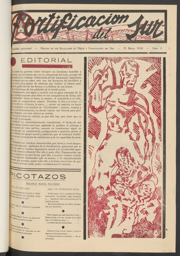 Miniatura de Fortificación del Sur : órgano de los Batallones de Obras y Fortificación del Sur del 15 de marzo de 1938
