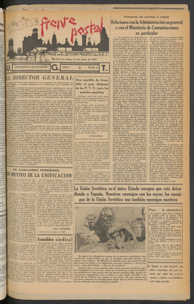 Miniatura de Frente Postal : Portavoz de la Sección de SEC del 11 de junio de 1937