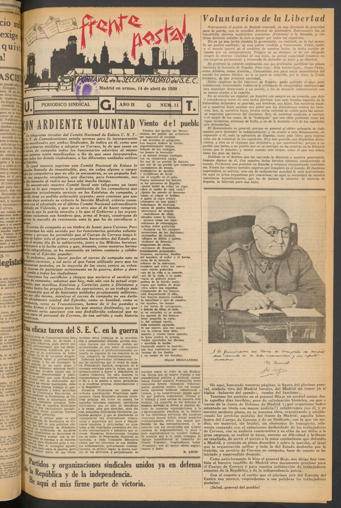 Miniatura de Frente Postal : Portavoz de la Sección de SEC del 14 de abril de 1938