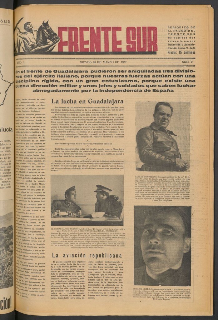 Miniatura de Frente Sur : periódico del Altavoz del Frente Sur del 25 de marzo de 1937