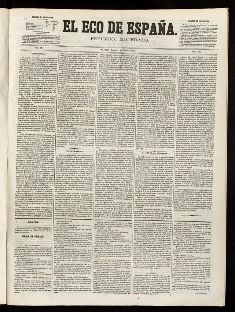 Miniatura de El Eco de España del 14 de marzo de 1872