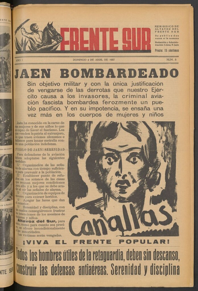 Miniatura de Frente Sur : periódico del Altavoz del Frente Sur del 4 de abril de 1937
