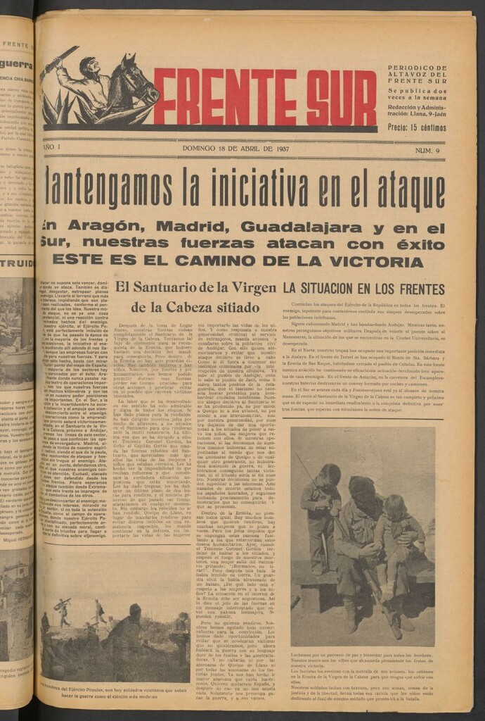Miniatura de Frente Sur : periódico del Altavoz del Frente Sur del 18 de abril de 1937