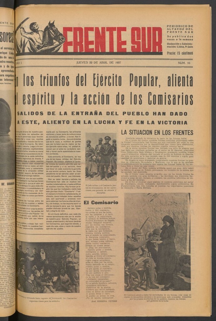 Miniatura de Frente Sur : periódico del Altavoz del Frente Sur del 22 de abril de 1937