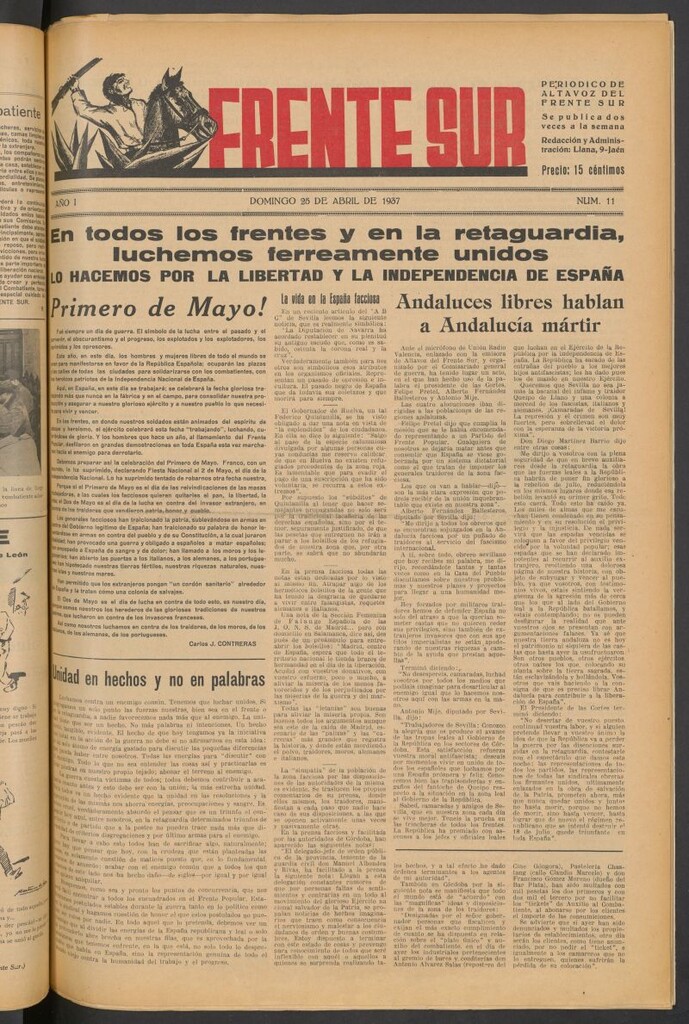 Miniatura de Frente Sur : periódico del Altavoz del Frente Sur del 25 de abril de 1937