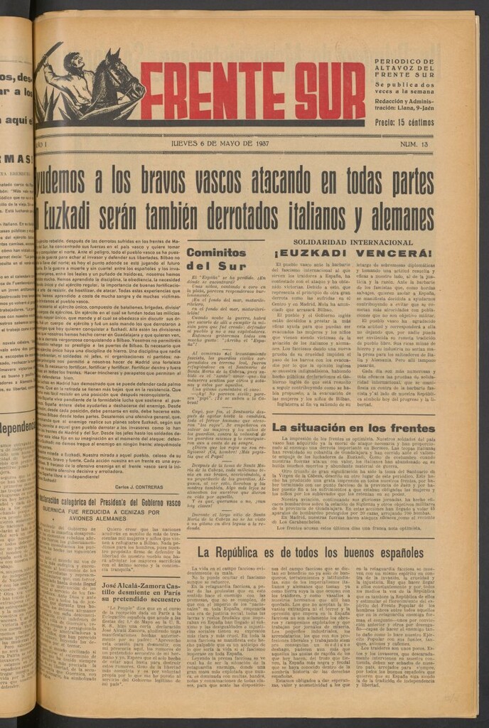 Miniatura de Frente Sur : periódico del Altavoz del Frente Sur del 6 de mayo de 1937