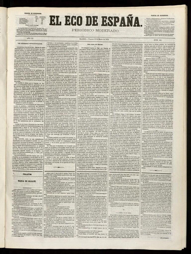 Miniatura de El Eco de España del 15 de marzo de 1872