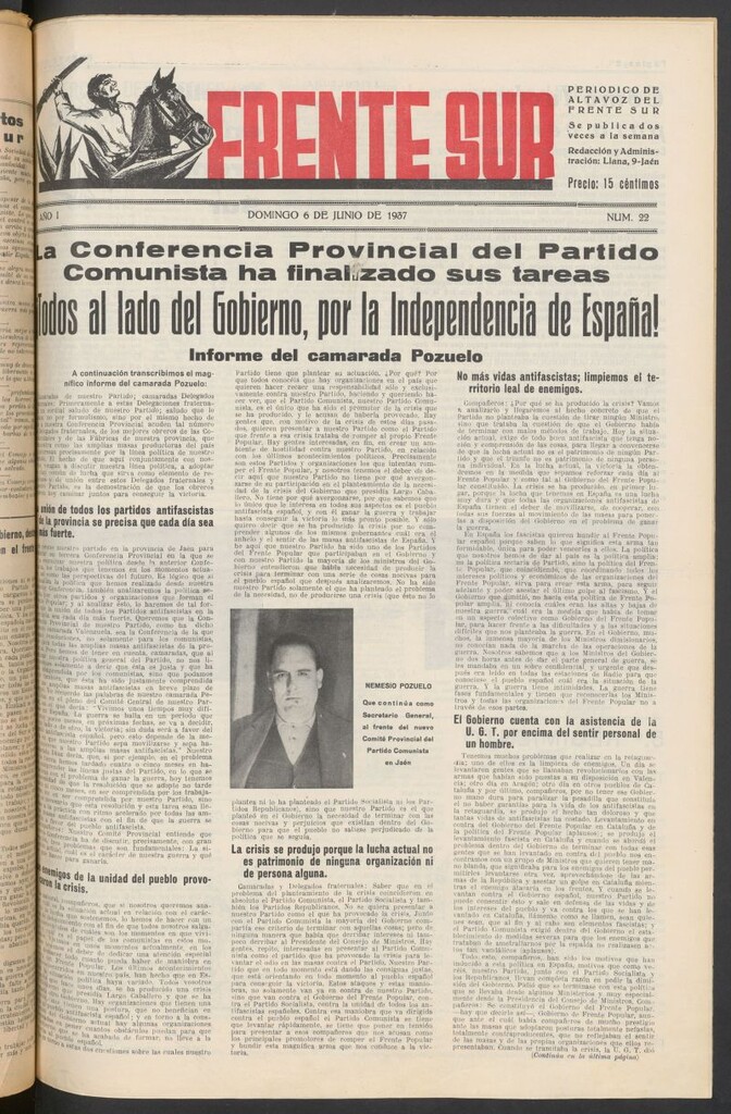 Miniatura de Frente Sur : periódico del Altavoz del Frente Sur del 6 de junio de 1937