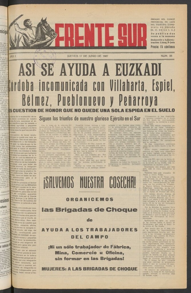Miniatura de Frente Sur : periódico del Altavoz del Frente Sur del 17 de junio de 1937