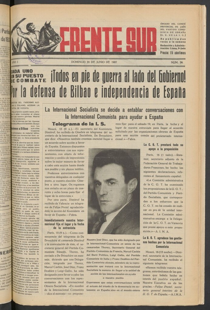 Miniatura de Frente Sur : periódico del Altavoz del Frente Sur del 20 de junio de 1937