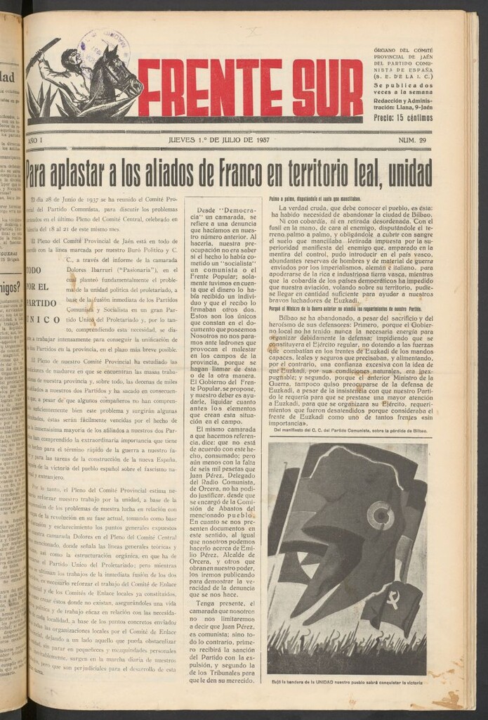 Miniatura de Frente Sur : periódico del Altavoz del Frente Sur del 1 de julio de 1937