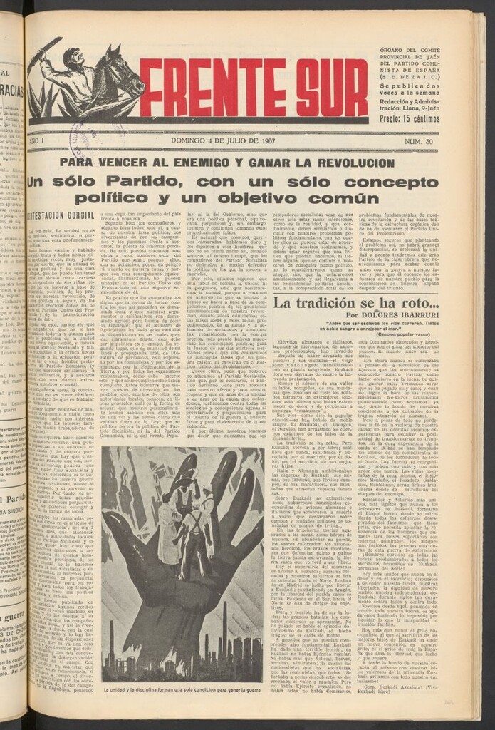 Miniatura de Frente Sur : periódico del Altavoz del Frente Sur del 4 de julio de 1937
