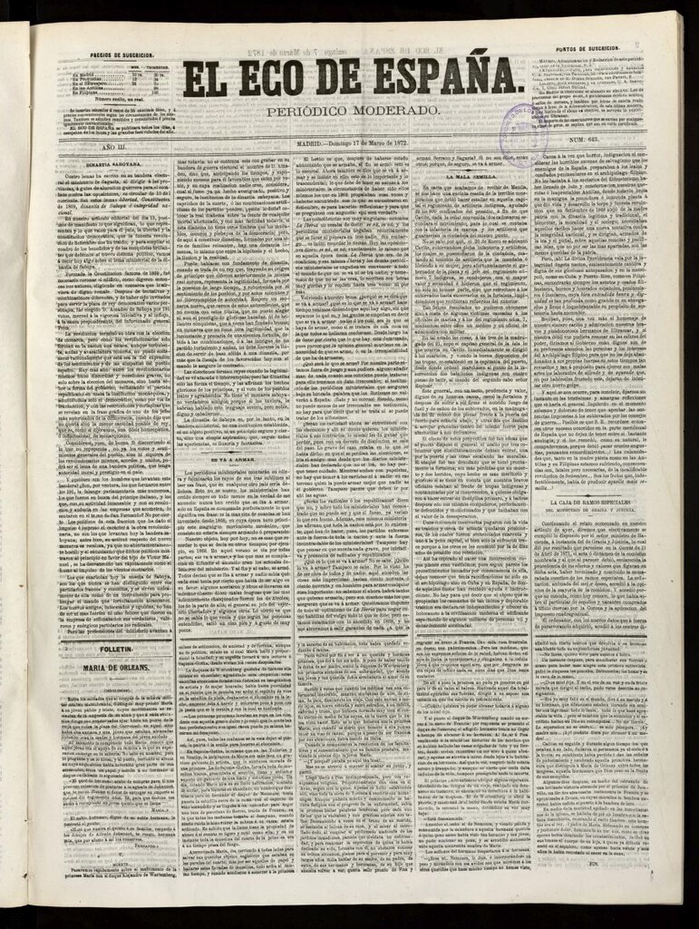Miniatura de El Eco de España del 17 de marzo de 1872