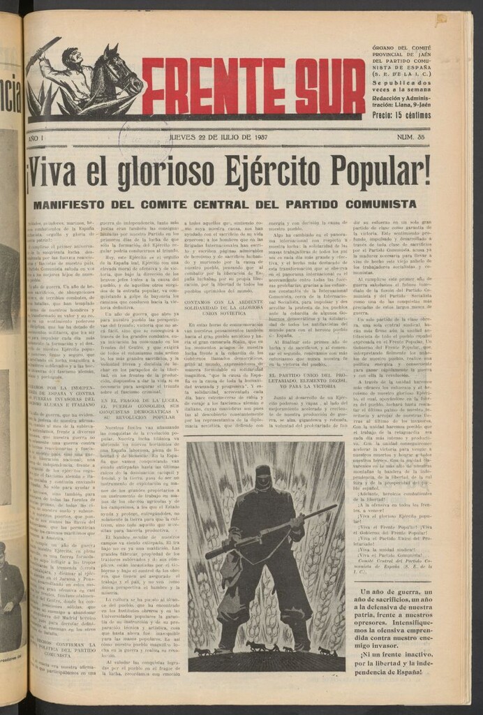 Miniatura de Frente Sur : periódico del Altavoz del Frente Sur del 22 de julio de 1937