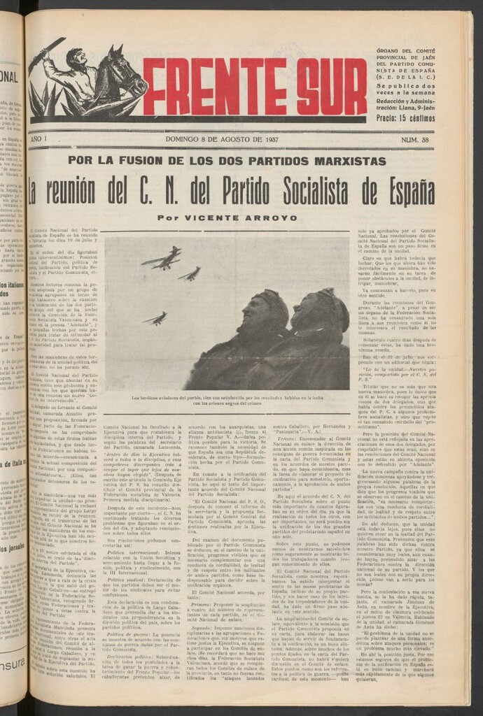 Miniatura de Frente Sur : periódico del Altavoz del Frente Sur 8 de agosto de 1937
