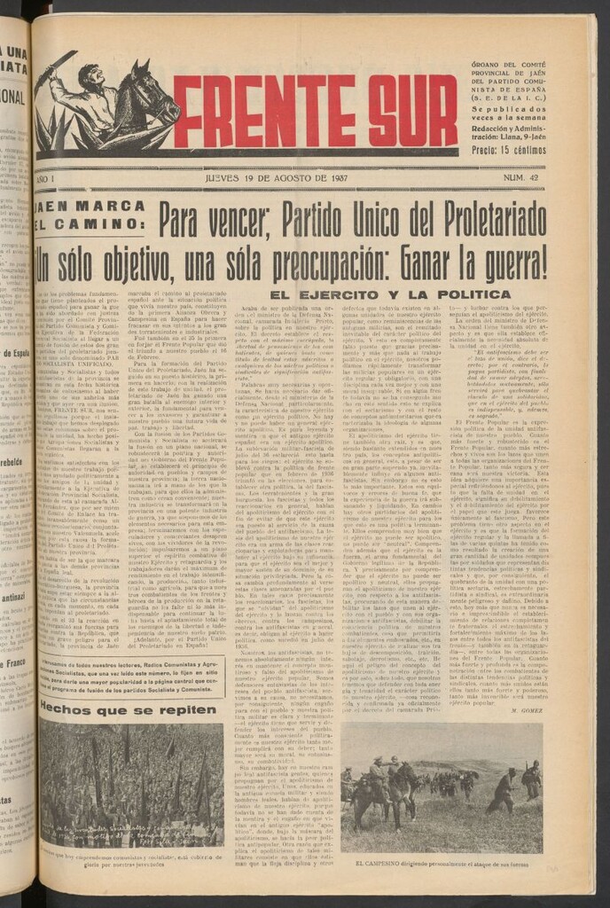 Miniatura de Frente Sur : periódico del Altavoz del Frente Sur del 19 de agosto de 1937