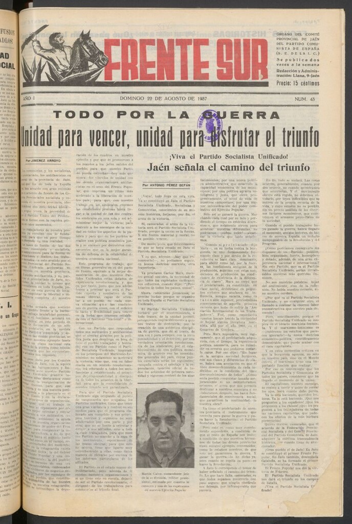 Miniatura de Frente Sur : periódico del Altavoz del Frente Sur del 22 de agosto de 1937