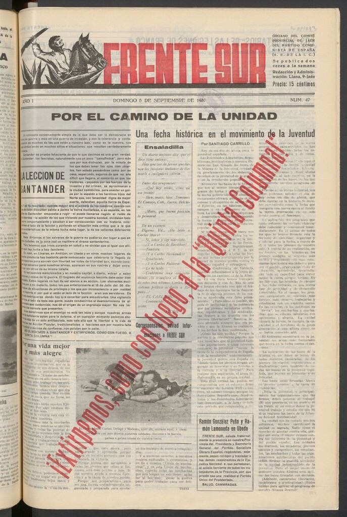 Miniatura de Frente Sur : periódico del Altavoz del Frente Sur del 5 de septiembre de 1937